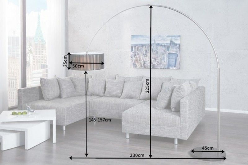 Lampe arc design EXTENSO 230cm lampadaire noir avec socle en marbre - 7162