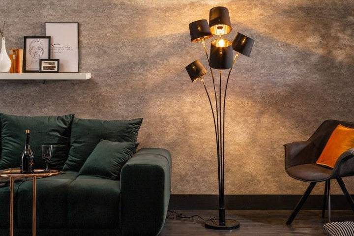 Lampadaire design LEVELS 176cm avec 5 abat-jour en lin lampadaire noir doré - 40038