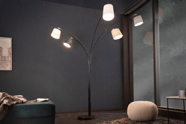 Lampe arc design LEVELS 205cm noir-gris 5 abat-jour en lin - 36398
