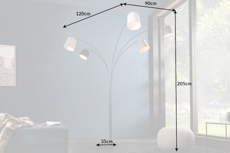 Lampe arc design LEVELS 205cm noir-gris 5 abat-jour en lin - 36398
