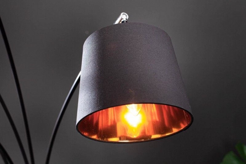 Lampe arc design LEVELS 205cm noir doré 5 abat-jour lin inclinables lampadaire - 40036
