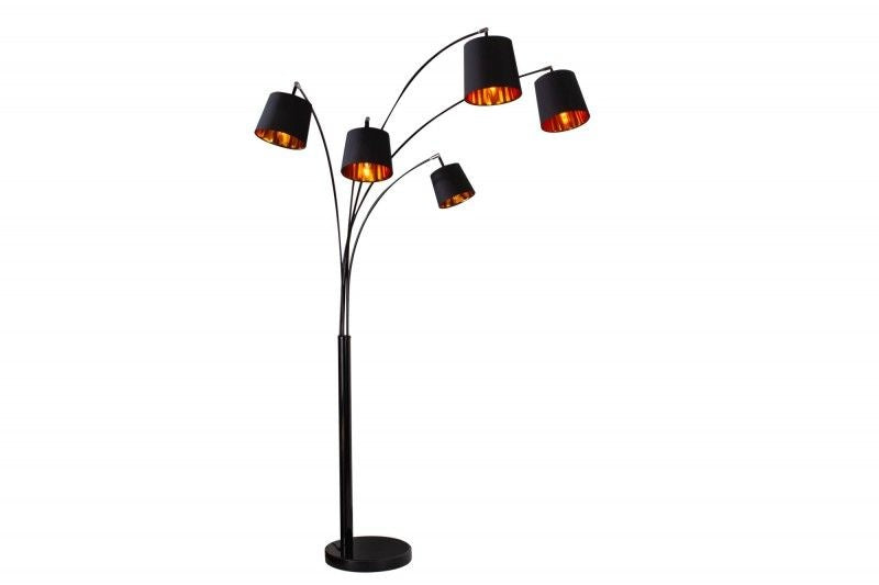 Lampe arc design LEVELS 205cm noir doré 5 abat-jour lin inclinables lampadaire - 40036