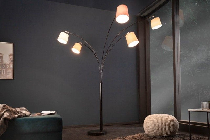 Lampe arc design LEVELS 205cm blanc beige marron 5 abat-jour lin lampadaire - 38825