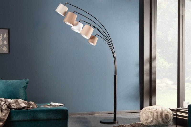 Lampe arc design LEVELS 205cm blanc beige marron 5 abat-jour lin lampadaire - 38825