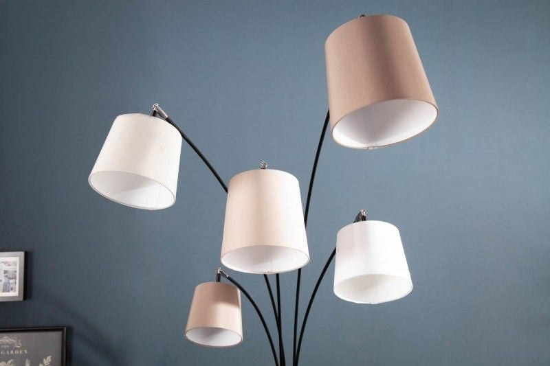 Lampe arc design LEVELS 205cm blanc beige marron 5 abat-jour lin lampadaire - 38825
