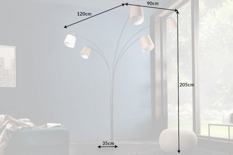Lampe arc design LEVELS 205cm blanc beige marron 5 abat-jour lin lampadaire - 38825