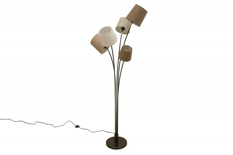 Lampadaire design LEVELS 176cm blanc beige marron avec 5 abat-jour en lin - 39059