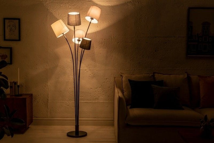 Lampadaire design LEVELS 176cm noir-gris avec 5 abat-jour en lin - 40745