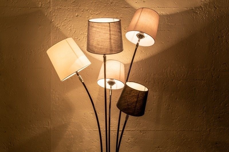 Lampadaire design LEVELS 176cm noir-gris avec 5 abat-jour en lin - 40745