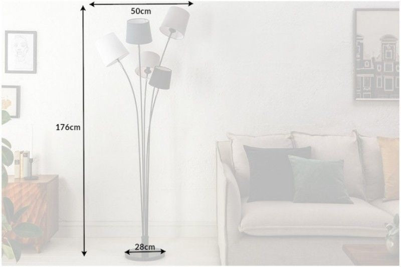 Lampadaire design LEVELS 176cm noir-gris avec 5 abat-jour en lin - 40745