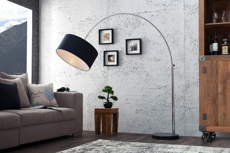 Lampe arc extensible LOUNGE DEAL Lampadaire 170-200cm abat-jour en lin noir - 35399