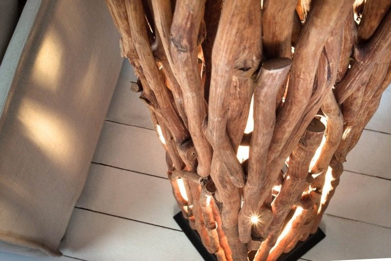 Lampadaire fait main NATURE ART 173cm en bois de longane massif - 40484