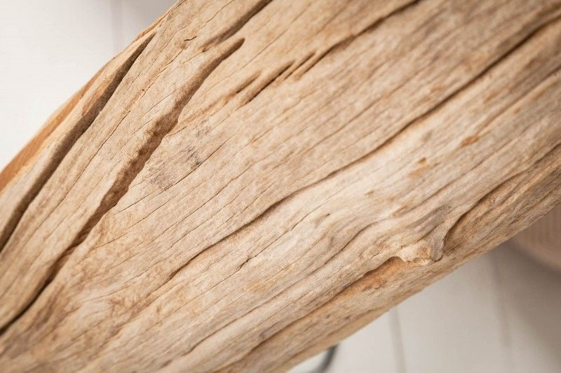 Lampadaire fait main ROUSILIQUE 180cm lampe en bois flotté noir abat-jour en lin tronc d'arbre - 17321