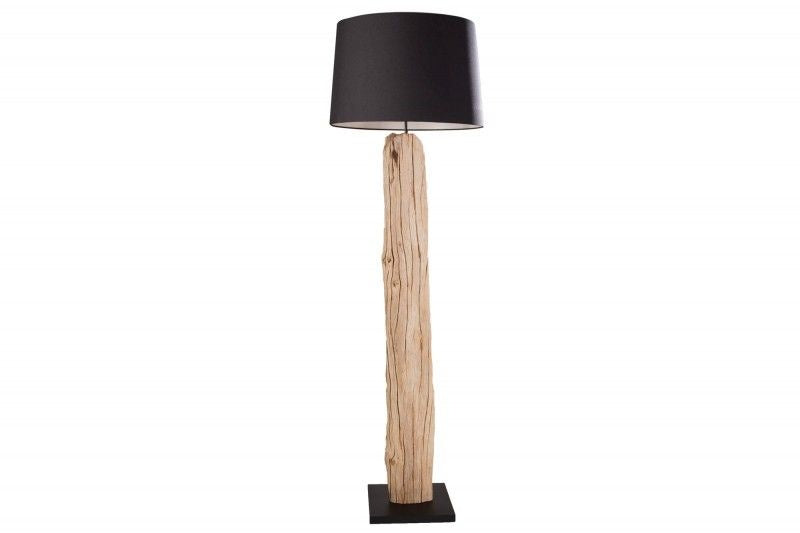 Lampadaire fait main ROUSILIQUE 180cm lampe en bois flotté noir abat-jour en lin tronc d'arbre - 17321