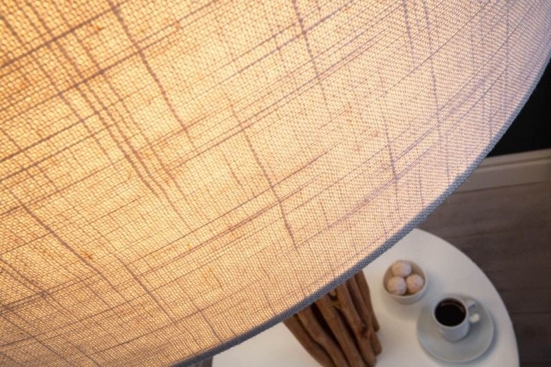 Lampadaire fonctionnel SERVANT 153cm en bois de longane massif avec abat-jour en lin et table - 40400
