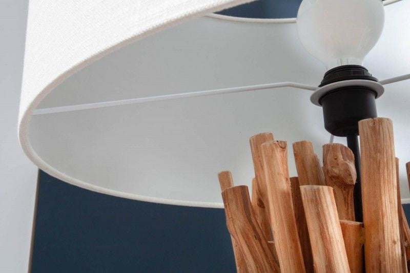 Lampadaire fonctionnel SERVANT 153cm en bois de longane massif avec abat-jour en lin et table - 40400