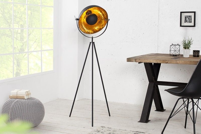 lampadaire industriel STUDIO 150cm aspect feuille d'or noir abat-jour inclinable - 36617