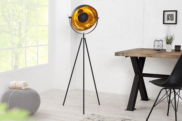 lampadaire industriel STUDIO 150cm aspect feuille d'or noir abat-jour inclinable - 36617