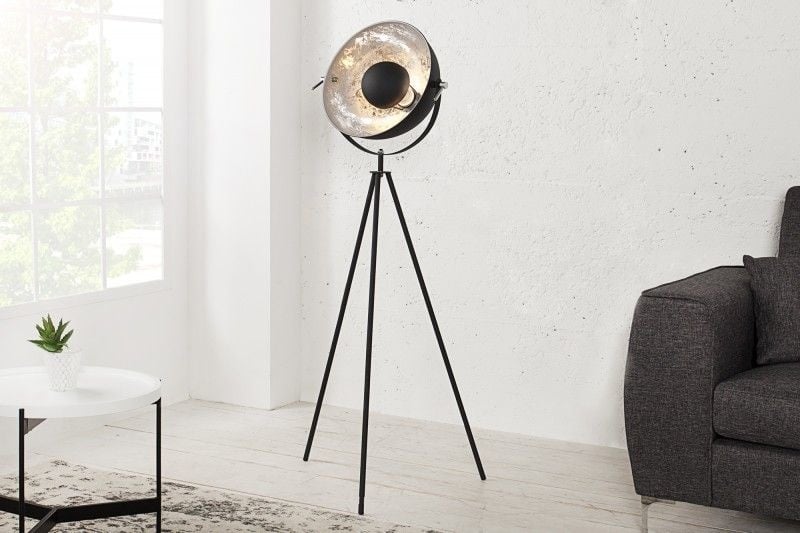 lampadaire industriel STUDIO 150cm noir aspect feuille d'argent abat-jour inclinable - 36619