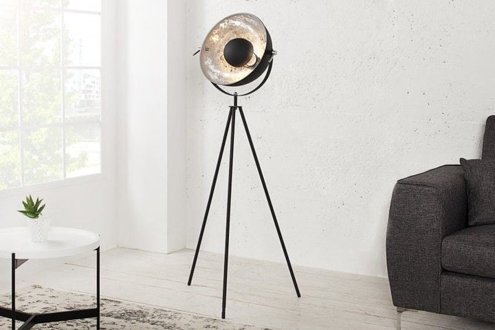 lampadaire industriel STUDIO 150cm noir aspect feuille d'argent abat-jour inclinable - 36619