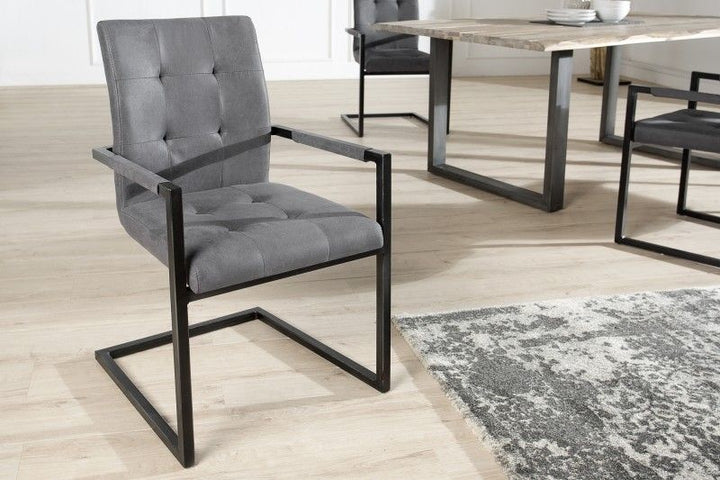 Chaise cantilever design OXFORD gris vintage avec accoudoirs structure en fer - 36960