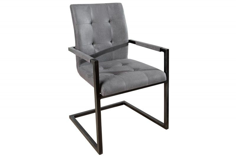 Chaise cantilever design OXFORD gris vintage avec accoudoirs structure en fer - 36960