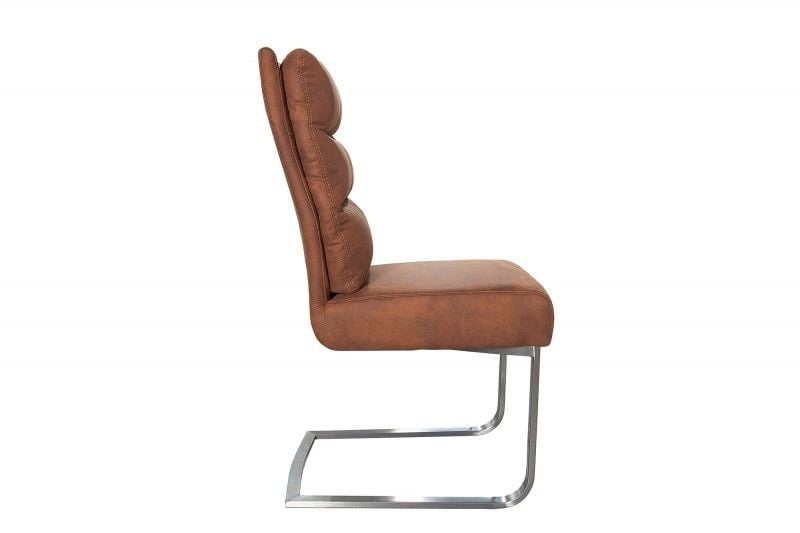 Chaise cantilever design COMFORT marron clair avec structure en acier inoxydable - 36543