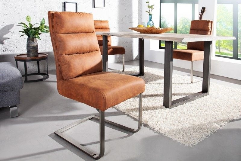 Chaise cantilever design COMFORT marron clair avec structure en acier inoxydable - 36543