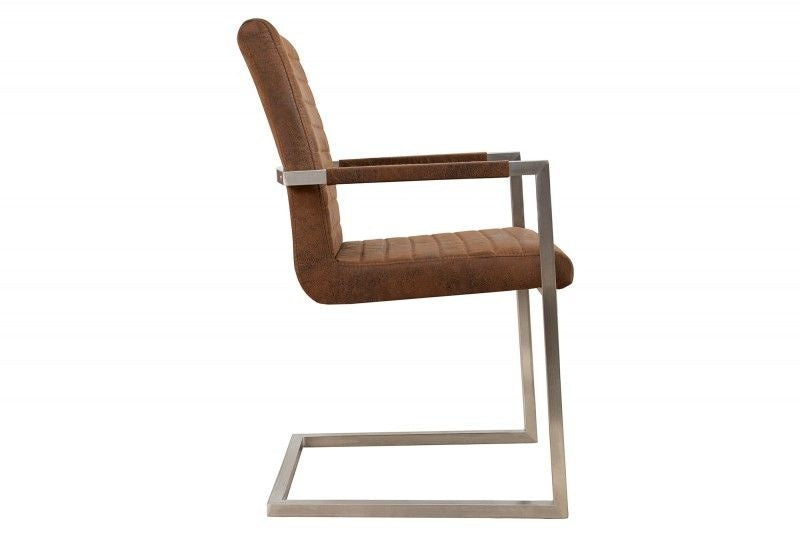 chaise cantilever industrielle LOFT vintage marron avec accoudoirs structure en acier inoxydable - 37078