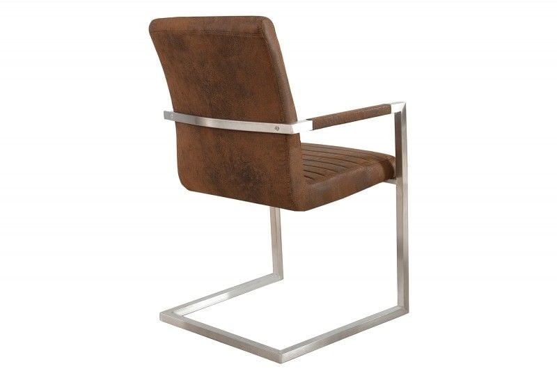 chaise cantilever industrielle LOFT vintage marron avec accoudoirs structure en acier inoxydable - 37078