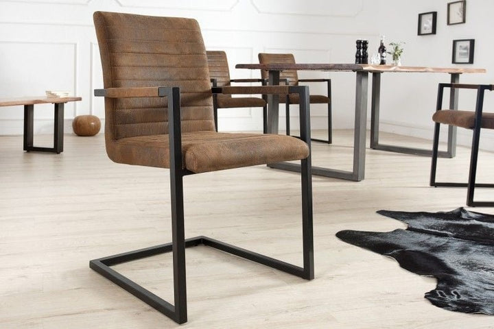chaise cantilever industrielle LOFT vintage accoudoirs marron cadre en fer chaise de salle à manger - 37081