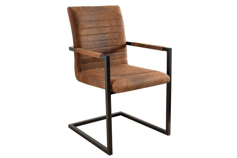 chaise cantilever industrielle LOFT vintage accoudoirs marron cadre en fer chaise de salle à manger - 37081