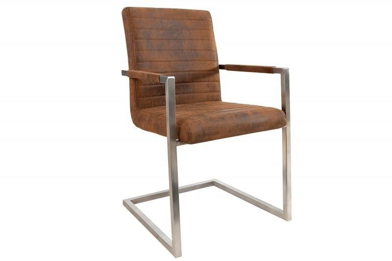 chaise cantilever industrielle LOFT vintage marron avec accoudoirs structure en acier inoxydable - 37078