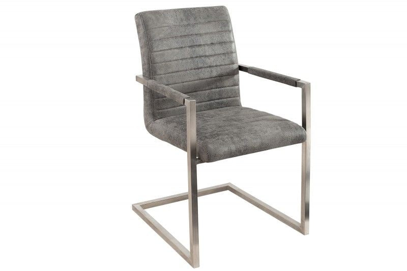 chaise cantilever industrielle LOFT vintage gris avec accoudoirs structure en acier inoxydable - 37080