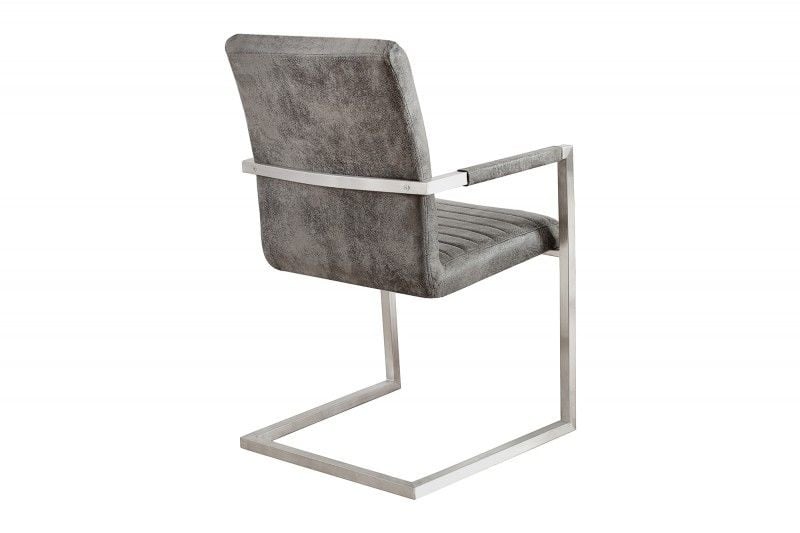 chaise cantilever industrielle LOFT vintage gris avec accoudoirs structure en acier inoxydable - 37080