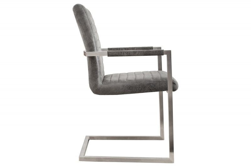 chaise cantilever industrielle LOFT vintage gris avec accoudoirs structure en acier inoxydable - 37080
