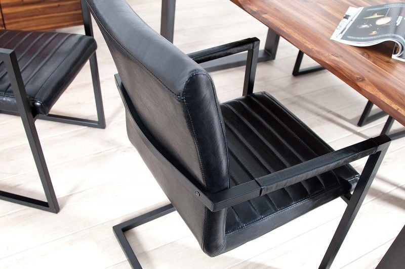 chaise cantilever industrielle LOFT noir antique avec accoudoirs structure en fer - 37082