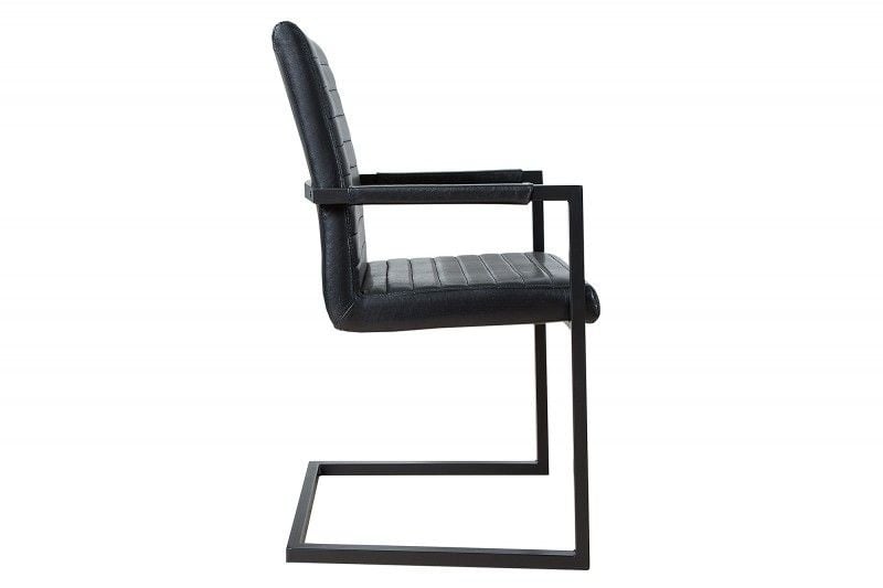 chaise cantilever industrielle LOFT noir antique avec accoudoirs structure en fer - 37082