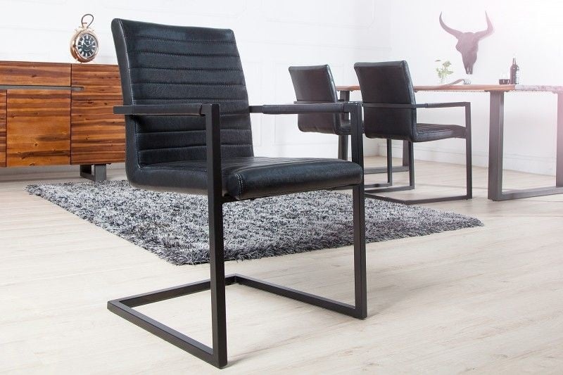 chaise cantilever industrielle LOFT noir antique avec accoudoirs structure en fer - 37082