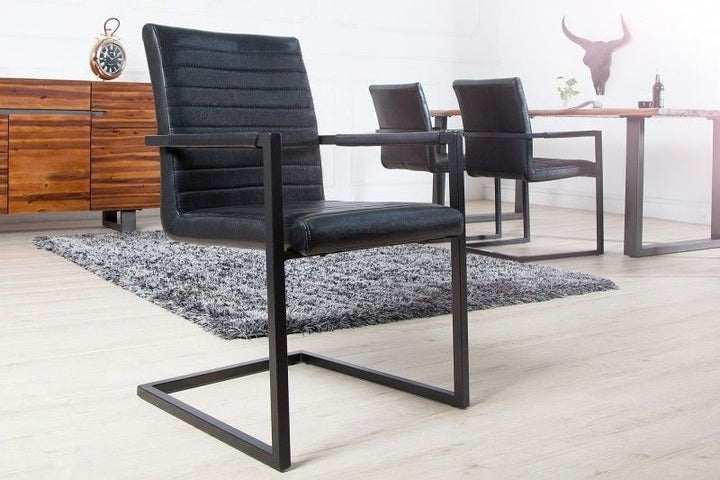 chaise cantilever industrielle LOFT noir antique avec accoudoirs structure en fer - 37082