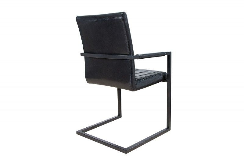 chaise cantilever industrielle LOFT noir antique avec accoudoirs structure en fer - 37082