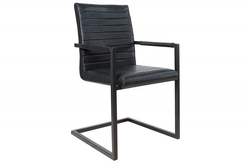 chaise cantilever industrielle LOFT noir antique avec accoudoirs structure en fer - 37082