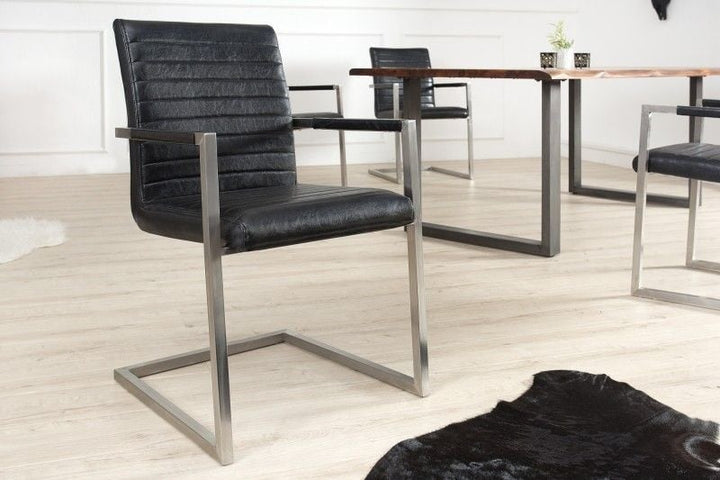 chaise cantilever industrielle LOFT noir antique avec accoudoirs structure en acier inoxydable - 37079