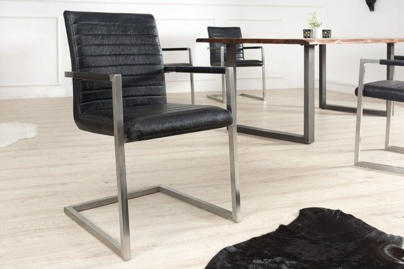 chaise cantilever industrielle LOFT noir antique avec accoudoirs structure en acier inoxydable - 37079