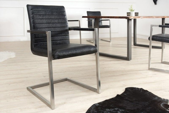 chaise cantilever industrielle LOFT noir antique avec accoudoirs structure en acier inoxydable - 37079