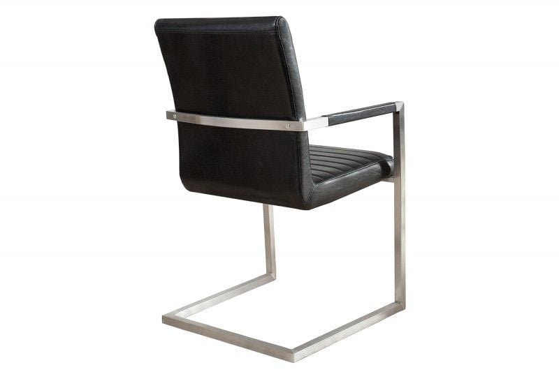 chaise cantilever industrielle LOFT noir antique avec accoudoirs structure en acier inoxydable - 37079