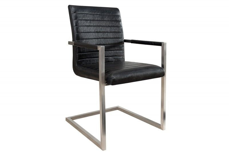 chaise cantilever industrielle LOFT noir antique avec accoudoirs structure en acier inoxydable - 37079