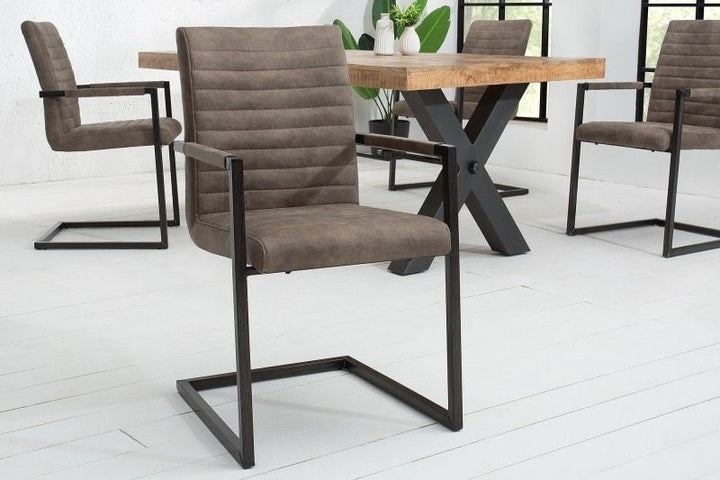 chaise cantilever industrielle LOFT gris taupe avec accoudoirs structure en fer - 38498