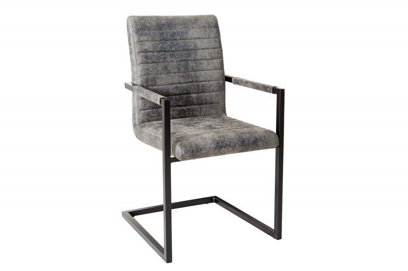 chaise cantilever industrielle LOFT vintage gris accoudoirs chaise de salle à manger avec structure en fer - 37261