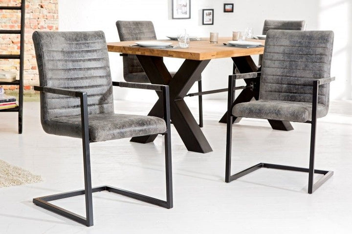 chaise cantilever industrielle LOFT vintage gris accoudoirs chaise de salle à manger avec structure en fer - 37261